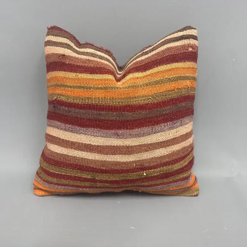 Almohada de lanzamiento Kilim tejida a mano, cojín de rayas vintage