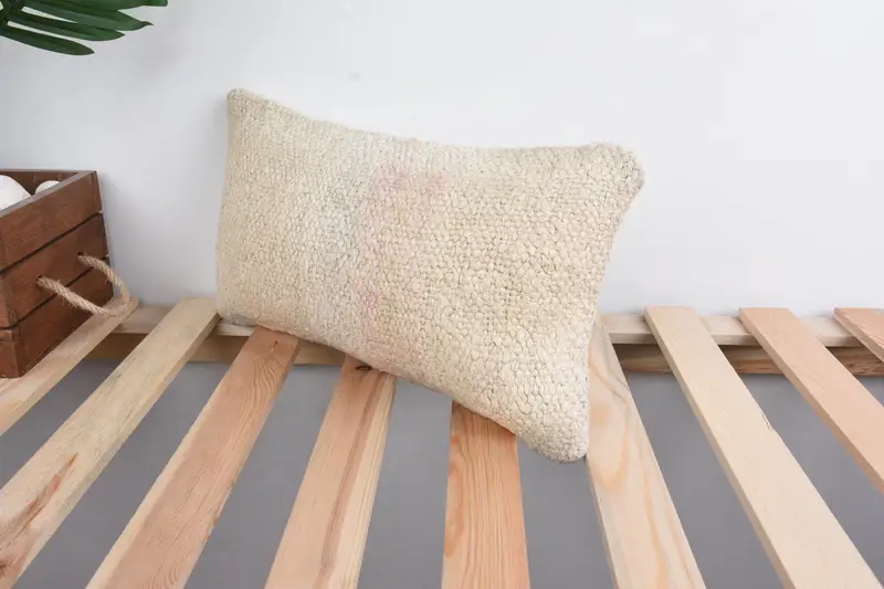 Cushion Case, Antique Pillows, Handmade Kilim Cushion, Wool Kilim Pillow Pillow Case, 8x16 Beige Cushion Case, Pillow for Couch - 5