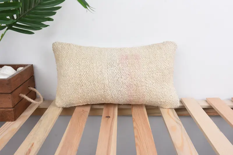 Cushion Case, Antique Pillows, Handmade Kilim Cushion, Wool Kilim Pillow Pillow Case, 8x16 Beige Cushion Case, Pillow for Couch - 1