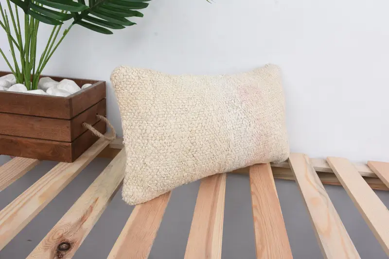 Cushion Case, Antique Pillows, Handmade Kilim Cushion, Wool Kilim Pillow Pillow Case, 8x16 Beige Cushion Case, Pillow for Couch - 4