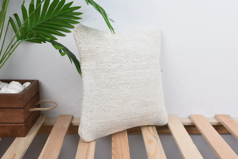 Vintage Pillow, Handmade Rug Seat Pillow, Antique Pillows, Pillow for Couch, Neutral Throw Cushion, 12x12 White Cushion Cover, Pillow, Couch Pillow - 4