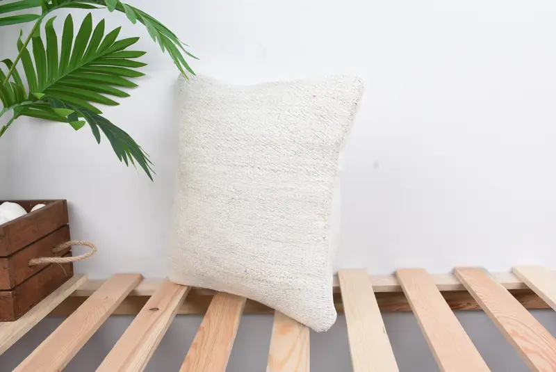 Vintage Pillow, Handmade Rug Seat Pillow, Antique Pillows, Pillow for Couch, Neutral Throw Cushion, 12x12 White Cushion Cover, Pillow, Couch Pillow - 5