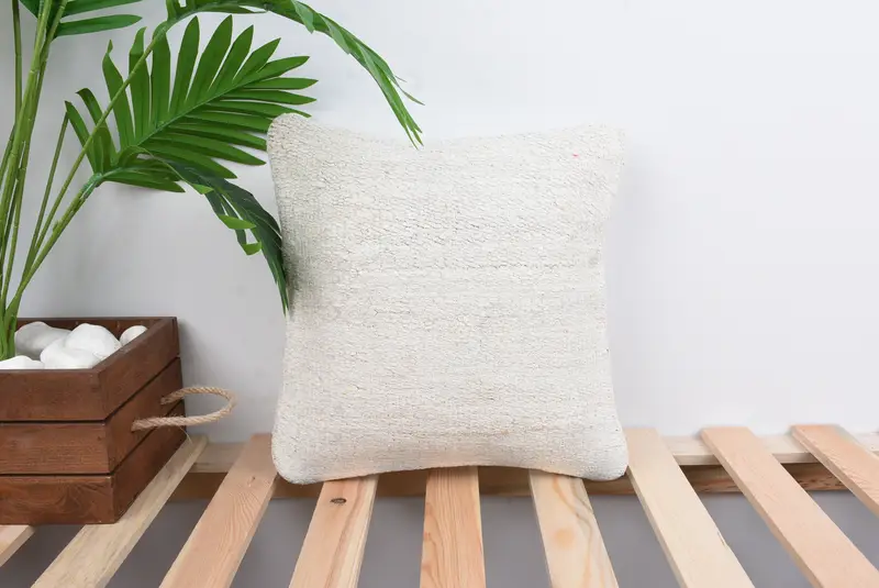 Vintage Pillow, Handmade Rug Seat Pillow, Antique Pillows, Pillow for Couch, Neutral Throw Cushion, 12x12 White Cushion Cover, Pillow, Couch Pillow - 1