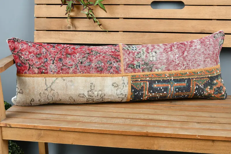 Kilim Pillow Cover, Boho Pillow Sham Cover, Pillow, 12x36 Red Pillow Sham, Bohemian Cushion Cushion Cover, Pillow for Couch - 1