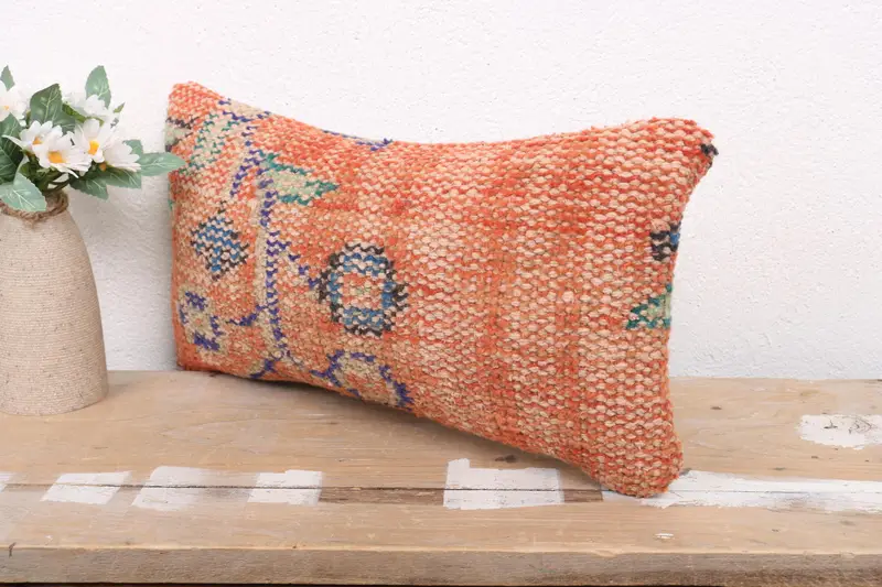 Pattern Throw Pillow Sham, Antique Pillows, Sofa Pillow, Boho Pillow Sham Cover, Vintage Kilim Throw Pillow, Pillow Case, 8x16 Orange Pillow - 4