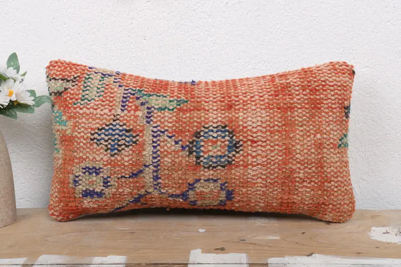 Pattern Throw Pillow Sham, Antique Pillows, Sofa Pillow, Boho Pillow Sham Cover, Vintage Kilim Throw Pillow, Pillow Case, 8x16 Orange Pillow - 2