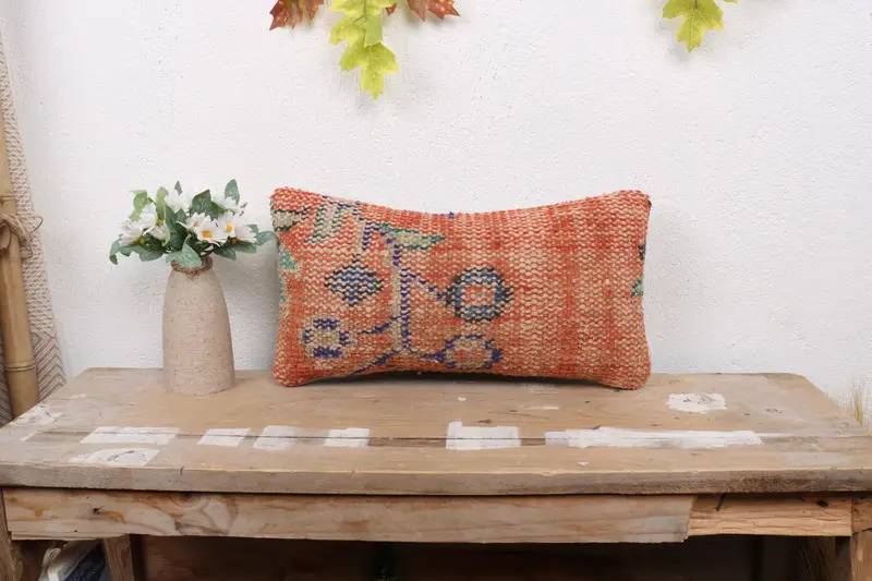 Pattern Throw Pillow Sham, Antique Pillows, Sofa Pillow, Boho Pillow Sham Cover, Vintage Kilim Throw Pillow, Pillow Case, 8x16 Orange Pillow - 1