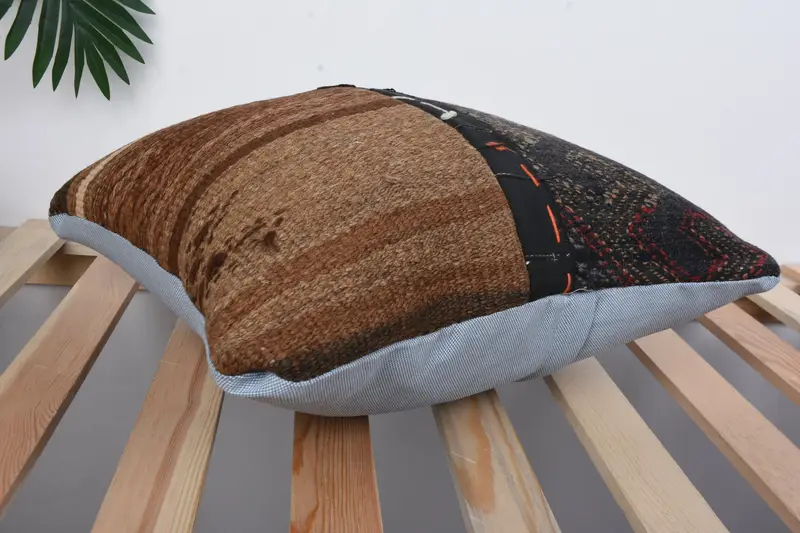 Bench Pillow Sham, Pillow Sham, Neutral Cushion, 16x16 Brown Pillow, Kilim Pillow Cover, Vintage Kilim Throw Pillow, Vintage Kilim Pillow - 6
