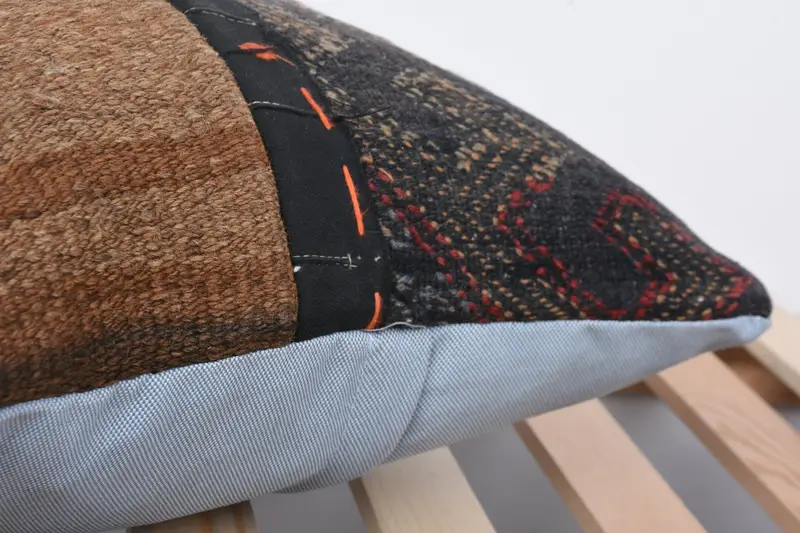 Bench Pillow Sham, Pillow Sham, Neutral Cushion, 16x16 Brown Pillow, Kilim Pillow Cover, Vintage Kilim Throw Pillow, Vintage Kilim Pillow - 7