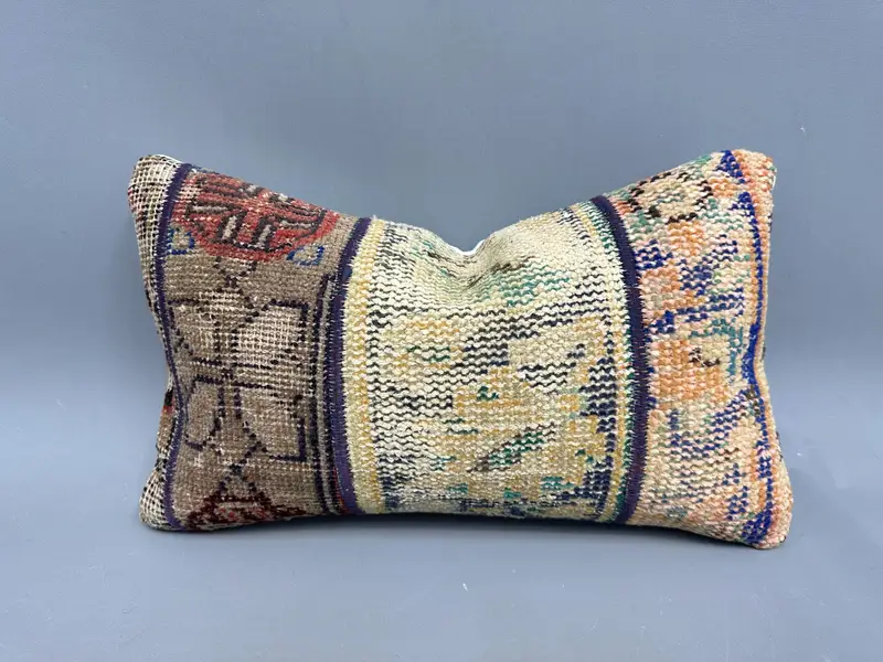 Handgefertigtes Patchwork-Wurfkissen in Orange und Grün, Vintage-Leinenkissen