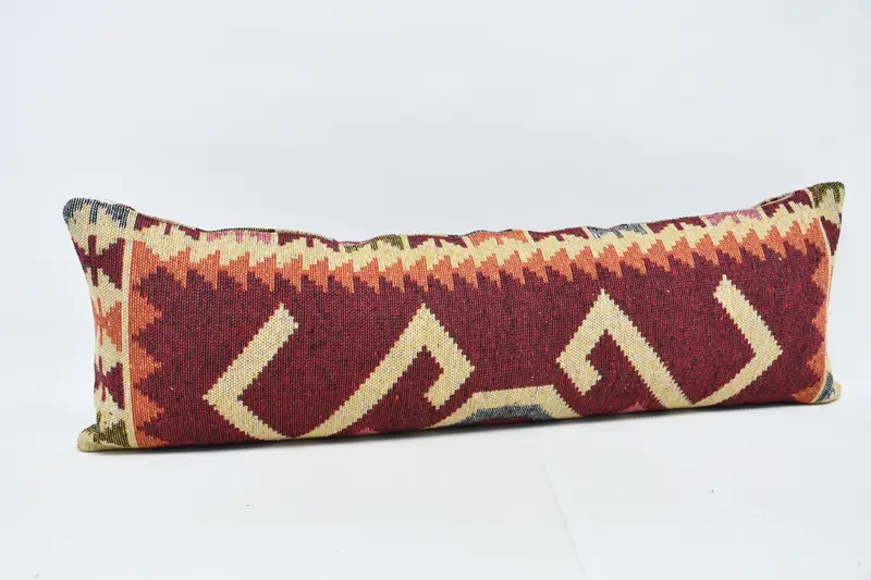 Turkish Pillow, Vintage Kilim Pillow, Vintage Kilim Throw Pillow, Meditation Cushion Cover, 16x48 Red Pillow Case, Pillow Cover - 3
