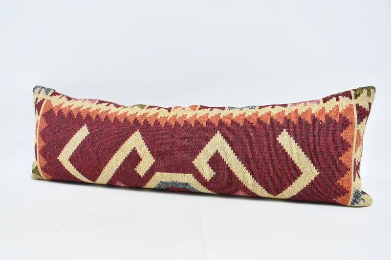 Turkish Pillow, Vintage Kilim Pillow, Vintage Kilim Throw Pillow, Meditation Cushion Cover, 16x48 Red Pillow Case, Pillow Cover - 4