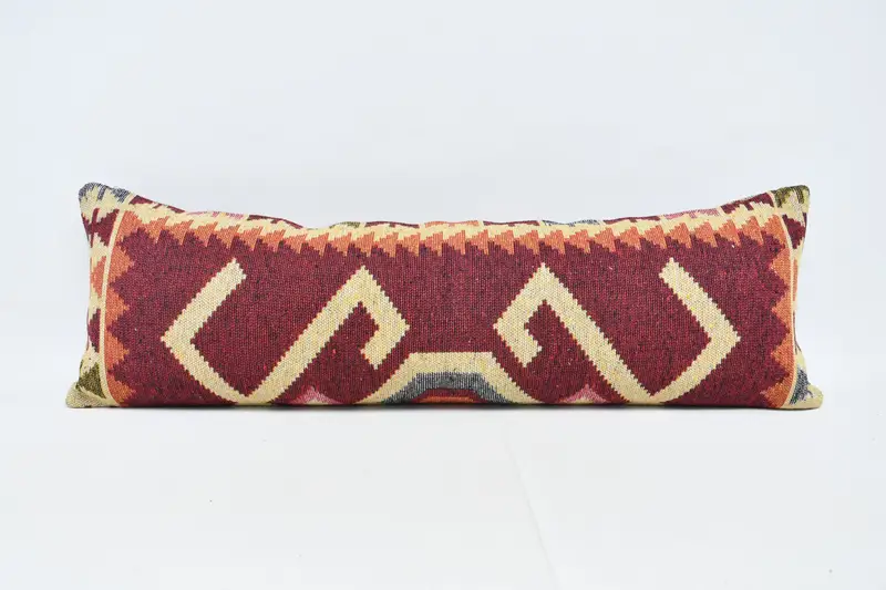 Turkish Pillow, Vintage Kilim Pillow, Vintage Kilim Throw Pillow, Meditation Cushion Cover, 16x48 Red Pillow Case, Pillow Cover - 1