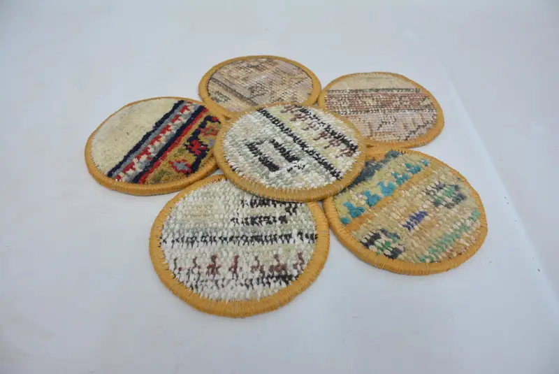 Posavasos beige y naranja antideslizante, posavasos Kilim único