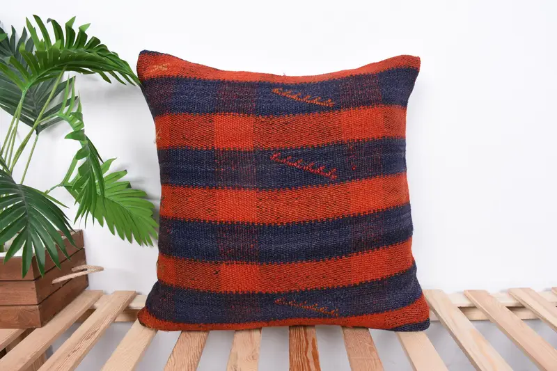 Interior Designer Pillow, 20x20 Orange Pillow Sham, Pillow Case, Handmade Kilim Cushion, Turkish Kilim Pillow, Handwoven Pillow Cover Cushion Cover - 1