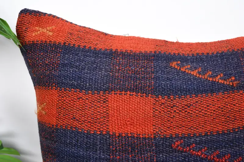 Interior Designer Pillow, 20x20 Orange Pillow Sham, Pillow Case, Handmade Kilim Cushion, Turkish Kilim Pillow, Handwoven Pillow Cover Cushion Cover - 2