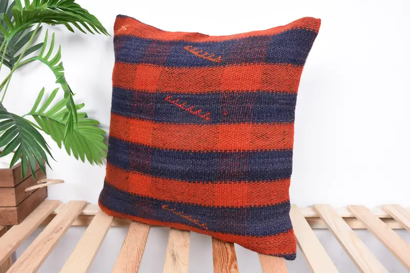 Interior Designer Pillow, 20x20 Orange Pillow Sham, Pillow Case, Handmade Kilim Cushion, Turkish Kilim Pillow, Handwoven Pillow Cover Cushion Cover - 5