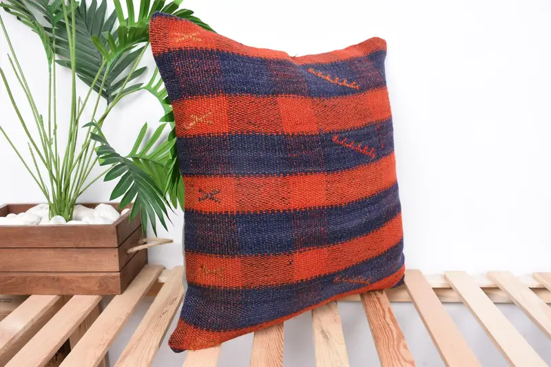 Interior Designer Pillow, 20x20 Orange Pillow Sham, Pillow Case, Handmade Kilim Cushion, Turkish Kilim Pillow, Handwoven Pillow Cover Cushion Cover - 4