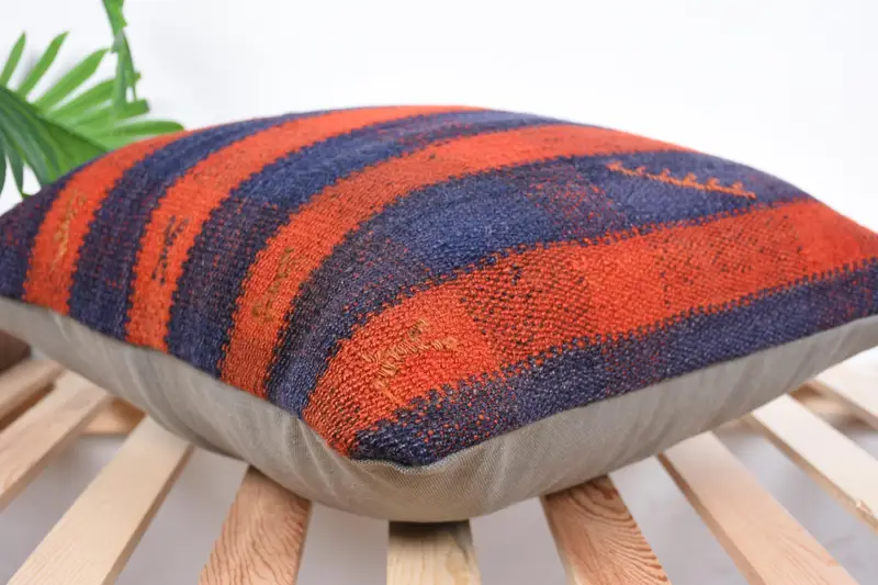 Interior Designer Pillow, 20x20 Orange Pillow Sham, Pillow Case, Handmade Kilim Cushion, Turkish Kilim Pillow, Handwoven Pillow Cover Cushion Cover - 6