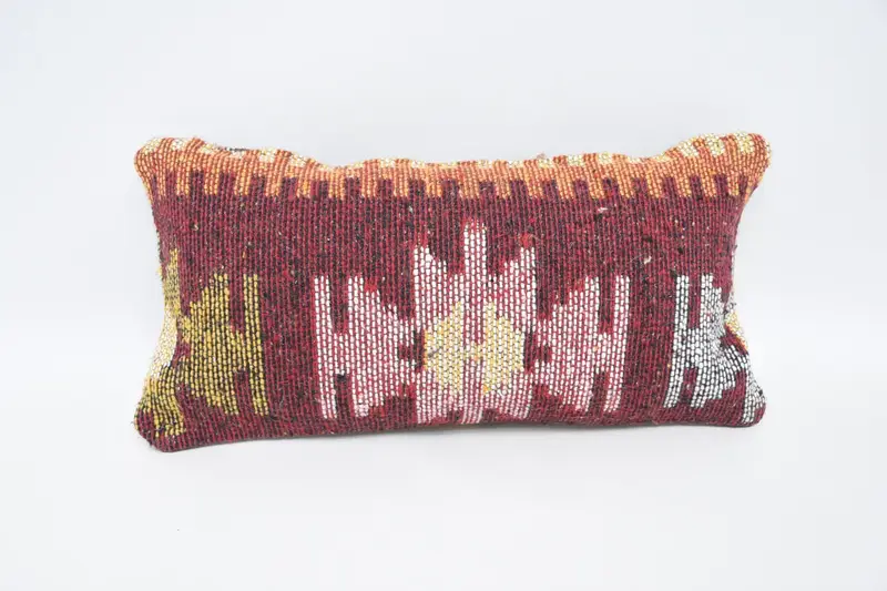 Vintage Antique Geometric Pillow, 8x16 inch Red Anniversary Gift Cushion Case - 1