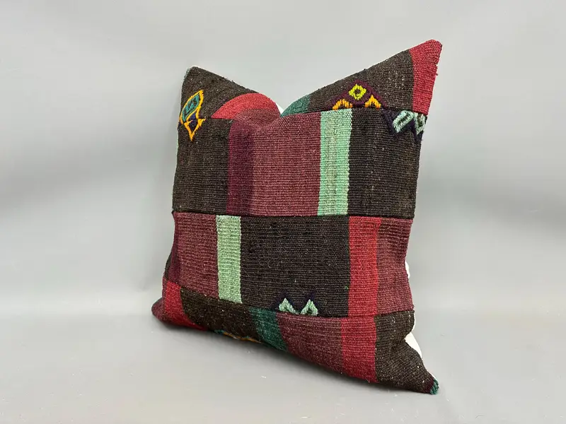 Pillow for Sofa, Pillow Case, Handmade Kilim Cushion, Boho Pillow Sham Cover, Car Pillow Sham, Accent Throw Cushion Case, 24x24 Purple Pillow Sham - 3