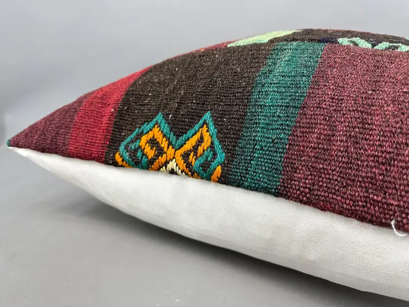 Pillow for Sofa, Pillow Case, Handmade Kilim Cushion, Boho Pillow Sham Cover, Car Pillow Sham, Accent Throw Cushion Case, 24x24 Purple Pillow Sham - 6