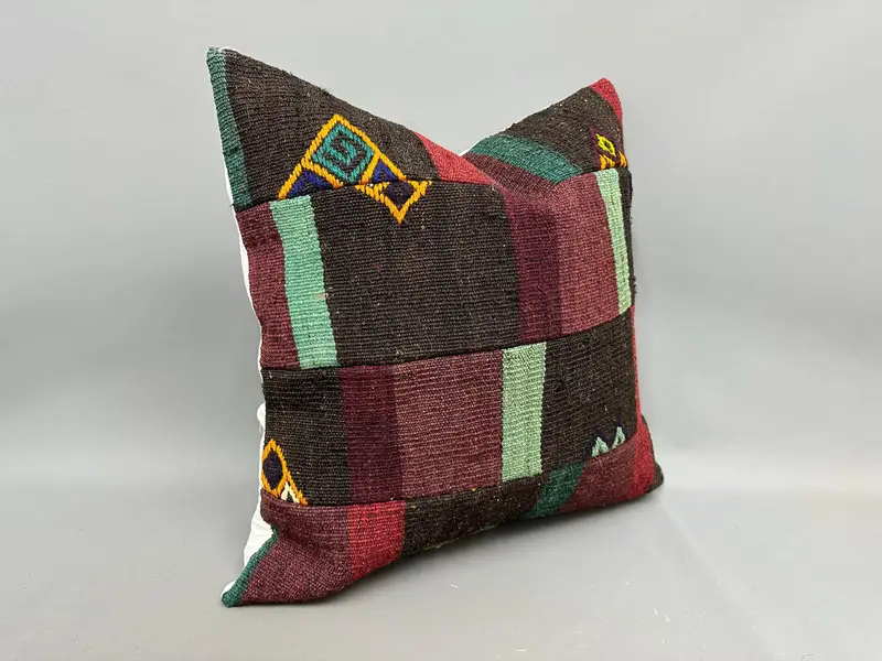 Pillow for Sofa, Pillow Case, Handmade Kilim Cushion, Boho Pillow Sham Cover, Car Pillow Sham, Accent Throw Cushion Case, 24x24 Purple Pillow Sham - 2