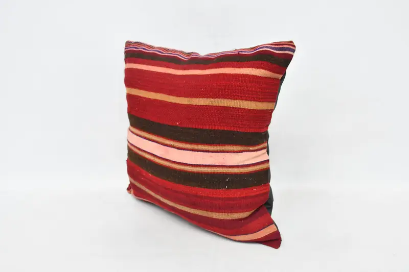Vintage Kilim Throw Pillow, Turkish Pillow, Boho Chic Pillow Sham, Home Decor Pillow, Garden Pillow Case, 20x20 Red Pillow Sham, Cushion Case - 4