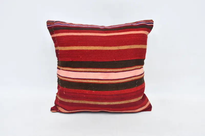 Vintage Kilim Throw Pillow, Turkish Pillow, Boho Chic Pillow Sham, Home Decor Pillow, Garden Pillow Case, 20x20 Red Pillow Sham, Cushion Case - 1