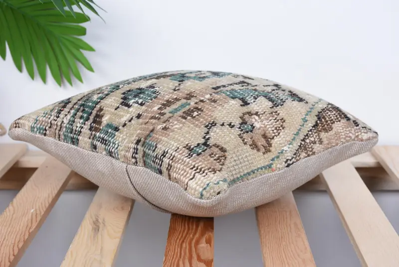 Turkish Kilim Pillow, 12x12 Beige Cushion Case, Vintage Kilim Pillow, Boho Pillow Sham Cover, Cushion, Retro Pillow Cover - 6