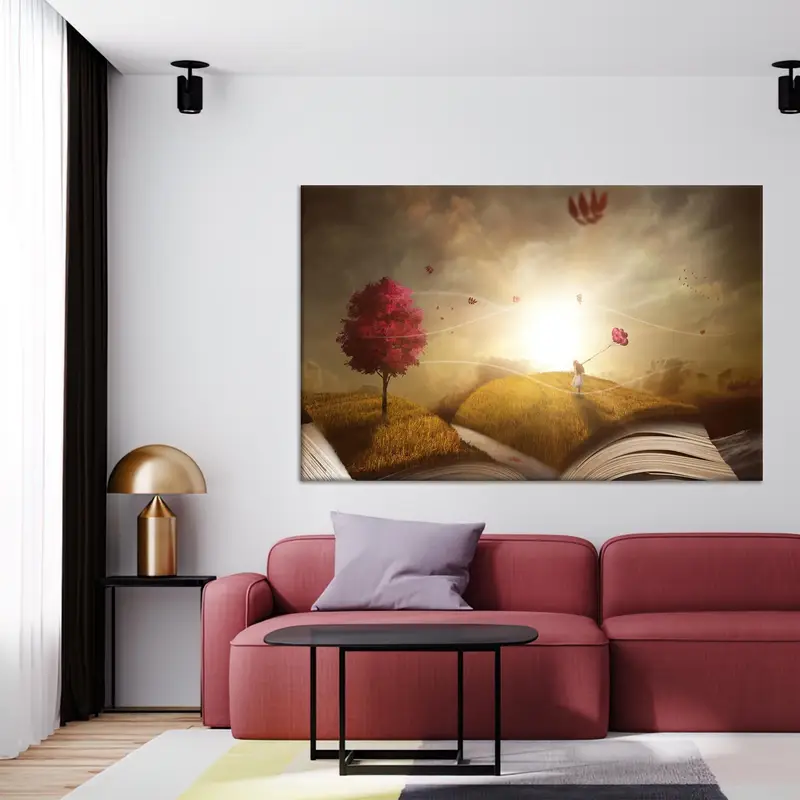 Eleganter abstrakter Baumlandschafts-Leinwanddruck für Buchliebhaber