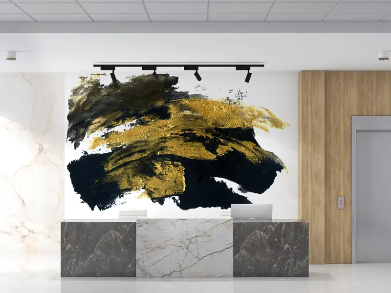 Black And Gold Brush Effect, Gold Wall Decor, Contemporary Wall Mural, Abstract Marble Wall Decor, Modern Wall Painting, - 2