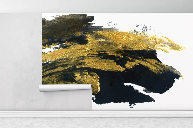 Black And Gold Brush Effect, Gold Wall Decor, Contemporary Wall Mural, Abstract Marble Wall Decor, Modern Wall Painting, - 3