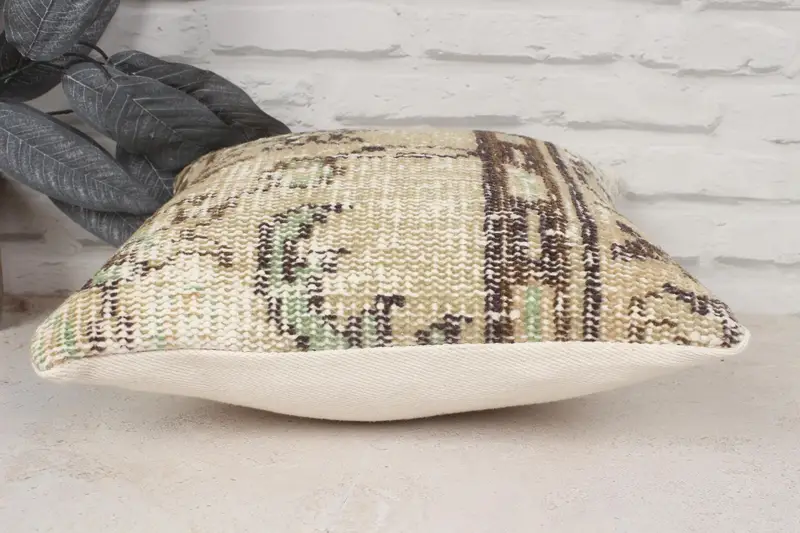 Boho Pillow, Vintage Kilim Throw Pillow, 14x14 Beige Pillow Sham, Lounge Throw Pillow Case, Bright Cushion Case, Vintage Kilim Pillow, Cushion Cover - 5