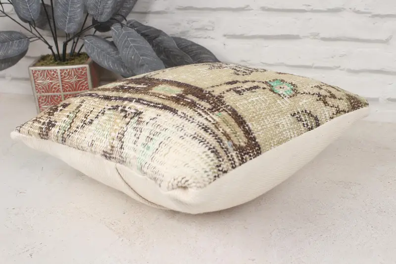 Boho Pillow, Vintage Kilim Throw Pillow, 14x14 Beige Pillow Sham, Lounge Throw Pillow Case, Bright Cushion Case, Vintage Kilim Pillow, Cushion Cover - 6