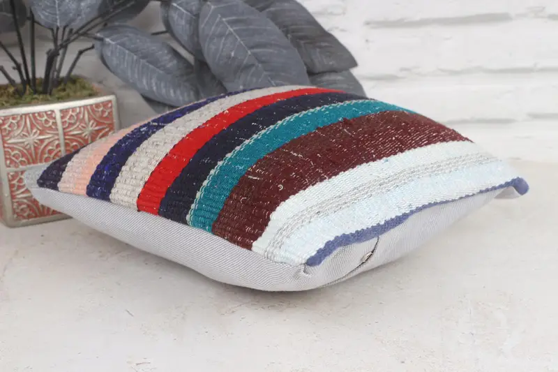 Vintage Pillow, Ethnic Throw Pillow Case, Cushion Cover, 12x12 Blue Pillow Case, Bed Pillow Cover, Kilim Pillow, Kilim Cushion Sham - 6