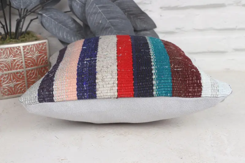 Vintage Pillow, Ethnic Throw Pillow Case, Cushion Cover, 12x12 Blue Pillow Case, Bed Pillow Cover, Kilim Pillow, Kilim Cushion Sham - 5