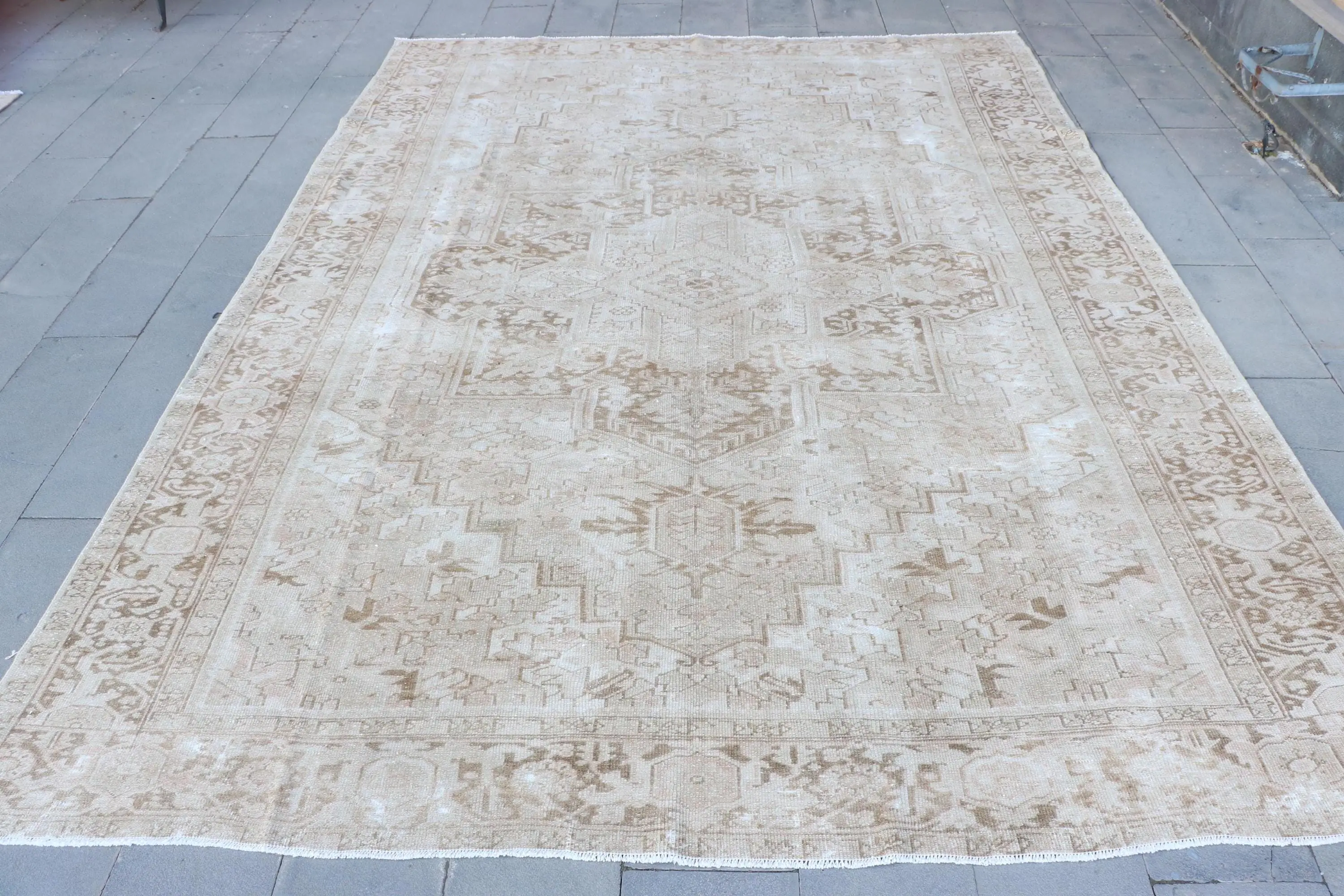 Vintage Turkish Rug 9.4x12.3 ft (285x375 cm), Beige Brown Abstract Rug - 1
