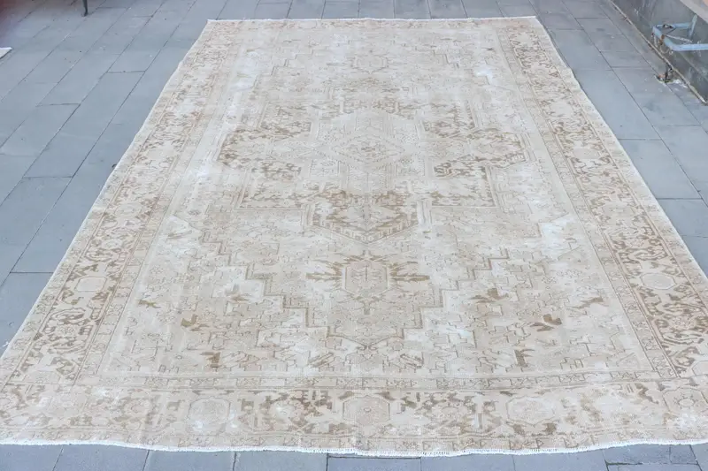 Zarif Bej Halı, 9,4x12,3 ft Soyut Tasarım