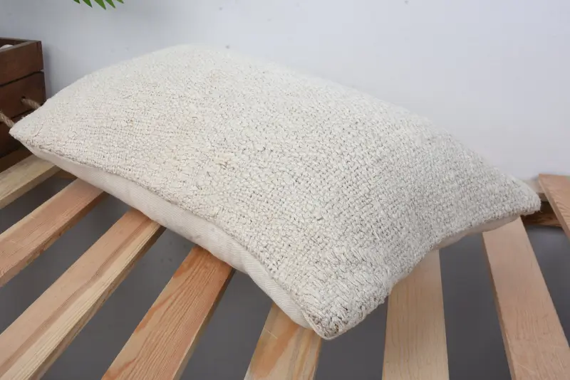 Boho Pillow Sham Cover, Cushion Cover, 12x20 Beige Cushion Cover, Turkish Pillow, Ethnical Kilim Rug Pillow, Garden Cushion Case, Knitted Pillow - 6