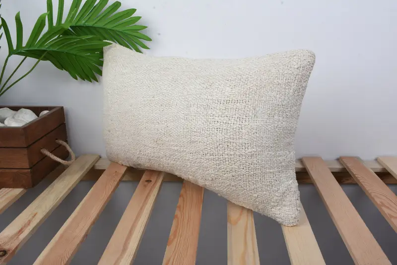 Boho Pillow Sham Cover, Cushion Cover, 12x20 Beige Cushion Cover, Turkish Pillow, Ethnical Kilim Rug Pillow, Garden Cushion Case, Knitted Pillow - 5