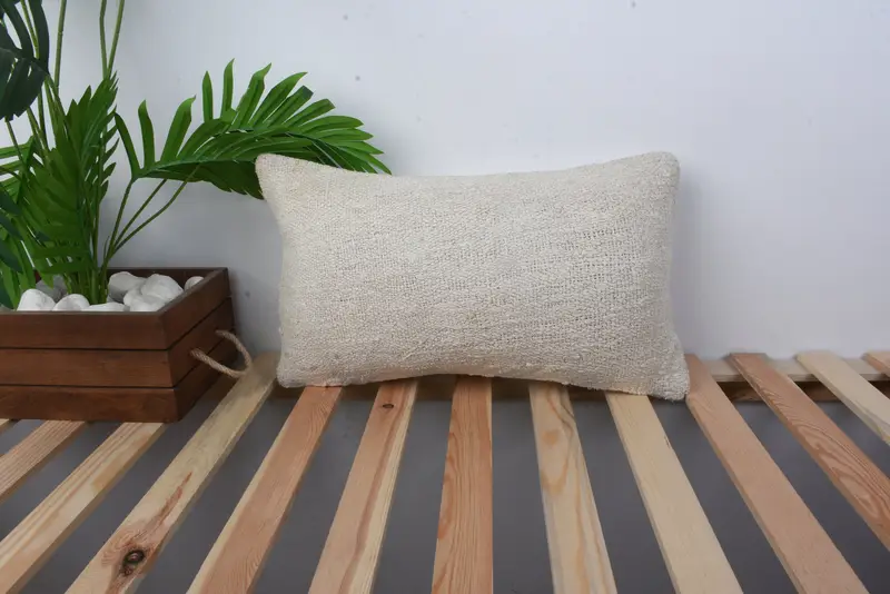 Boho Pillow Sham Cover, Cushion Cover, 12x20 Beige Cushion Cover, Turkish Pillow, Ethnical Kilim Rug Pillow, Garden Cushion Case, Knitted Pillow - 1
