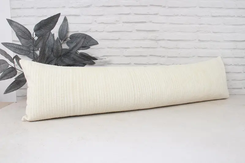Turkish Kilim Pillow, 12x48 White Cushion Cover, Handmade Kilim Cushion, Boho Pillow Sham Cover, Pillow Sham, Boho Throw Cushion Cover - 3