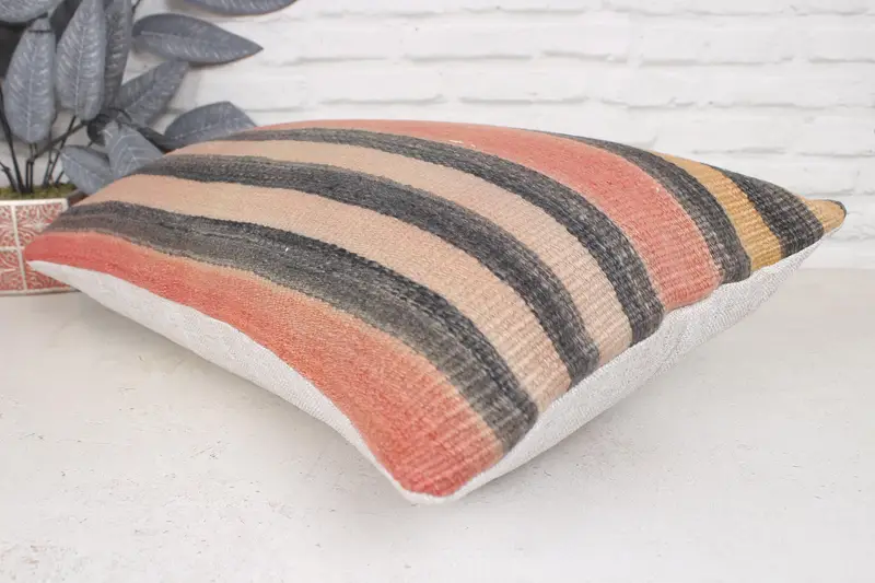 Decorative Bolster Cushion, Pillow for Sofa, Turkish Kilim Pillow, Cushion Cover, Boho Pillow Sham Cover, 16x24 Red Cushion - 6