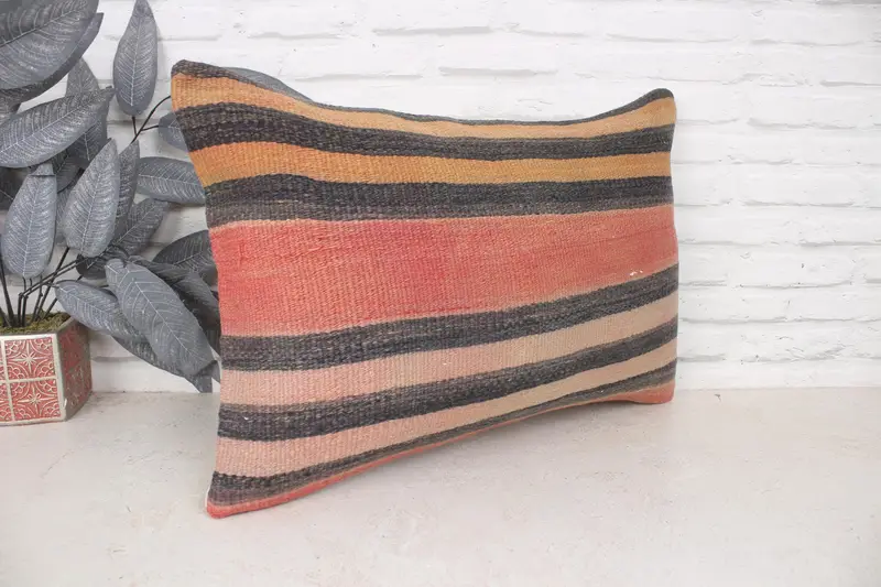 Decorative Bolster Cushion, Pillow for Sofa, Turkish Kilim Pillow, Cushion Cover, Boho Pillow Sham Cover, 16x24 Red Cushion - 3