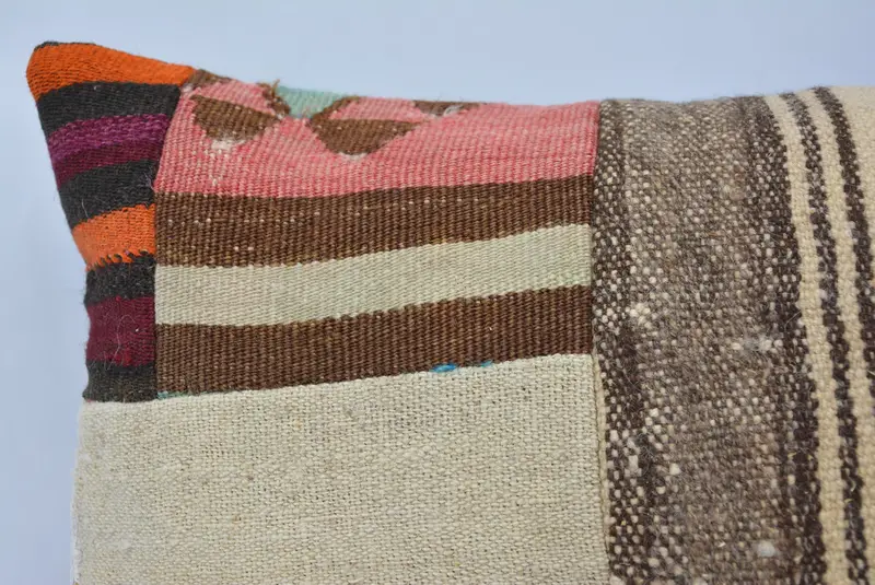 Farmhouse Cushion Case, Kilim Pillow, Accent Cushion, 16x24 Beige Pillow Case, Boho Throw Cushion, Turkish Pillow, Pillow, Vintage Pillow - 2