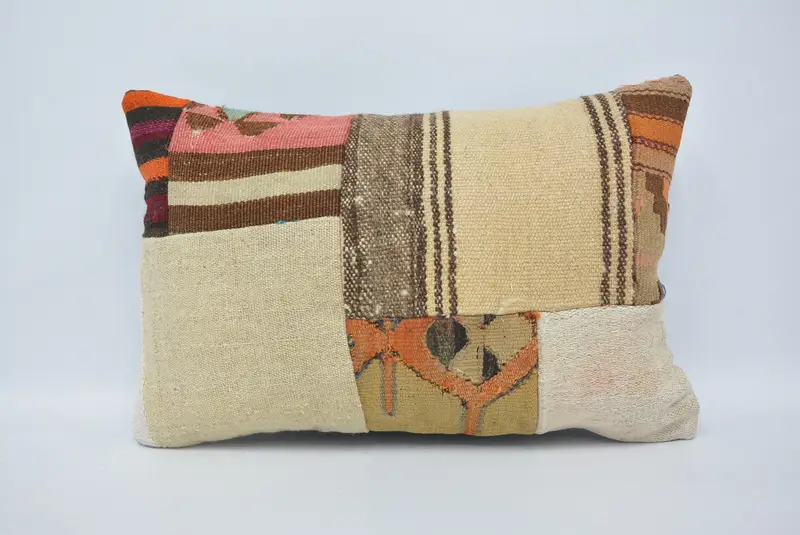 Farmhouse Cushion Case, Kilim Pillow, Accent Cushion, 16x24 Beige Pillow Case, Boho Throw Cushion, Turkish Pillow, Pillow, Vintage Pillow - 1