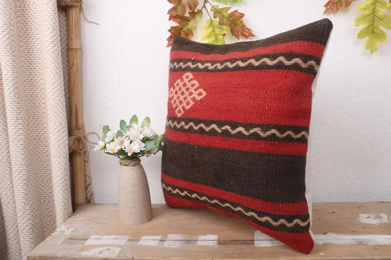 Pillow Sham, Gift Pillow, 16x16 Red Pillow Cover, Tapestry Pillow Cover, Authentic Cushion, Home Decor Pillow, Boho Pillow - 4