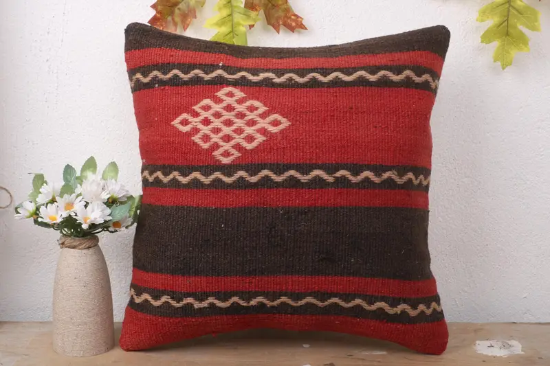 Pillow Sham, Gift Pillow, 16x16 Red Pillow Cover, Tapestry Pillow Cover, Authentic Cushion, Home Decor Pillow, Boho Pillow - 2