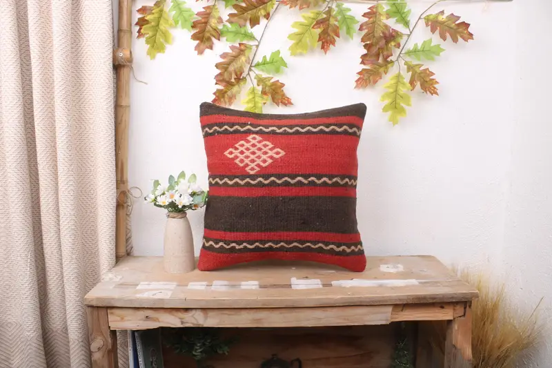 Pillow Sham, Gift Pillow, 16x16 Red Pillow Cover, Tapestry Pillow Cover, Authentic Cushion, Home Decor Pillow, Boho Pillow - 1